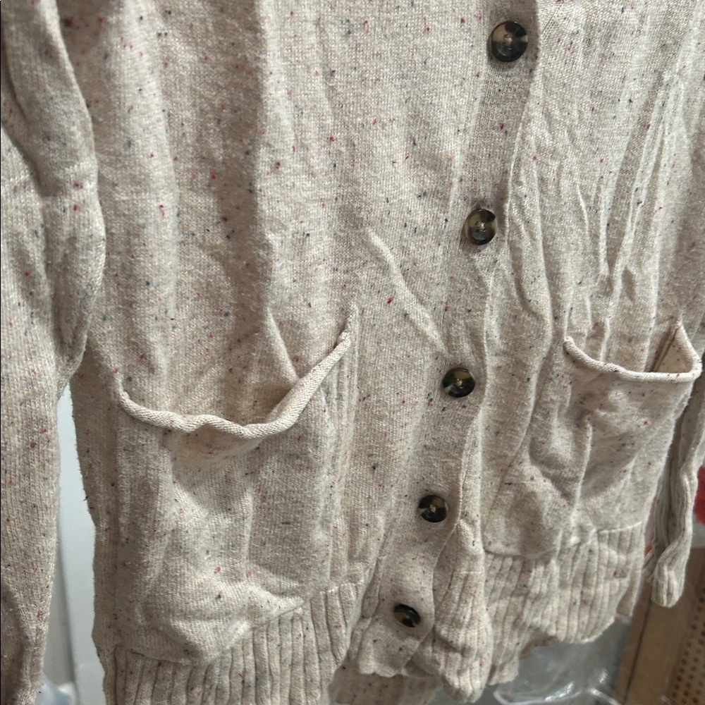 Cream Speckled Cardigan Cardigan Button Up Sweater Ribbed Sleeves and Bottom XS - Picture 8 of 8